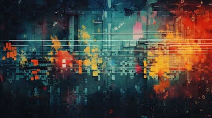 Obraz premium Grunge texture with bright tech overlays