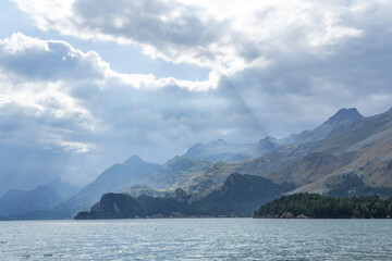 Lake Sils on a cloudy day, Upper Engadine, Switzerland