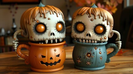 Spooky Halloween Mugs with Ghoulish Faces