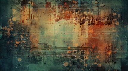 Grunge texture with bright tech overlays