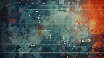 Grunge texture with bright tech overlays