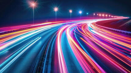 Holographic light trails in a vibrant color palette