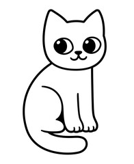 Cute cartoon sitting cat line art drawing
