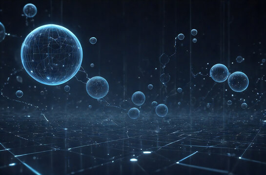 Digital networks with data strings and connection points on a blue background