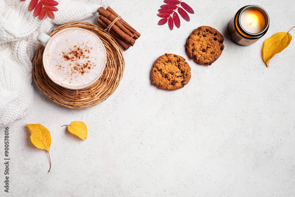 Canvas Prints cosy autumn background, coffee and cookies