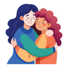 Hug Vector cartoon illustration of Happy meeting of two Friends hugging. Two friends happy to each other. Love, relatives, friends