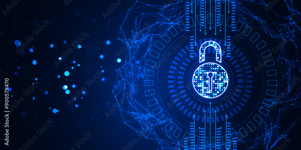 Aufkleber Digital padlock icon on a network background. 3D Rendering