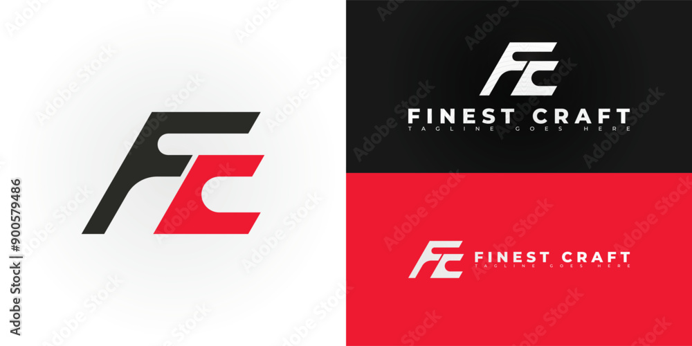 Poster abstract initial letter fc or cf in black-red color isolated on multiple background colors. the logo