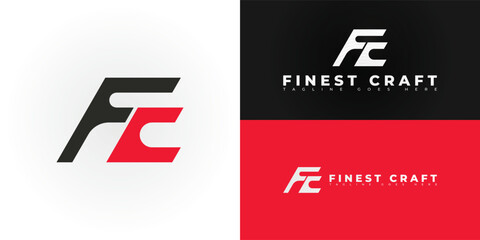 Abstract initial letter FC or CF in black-red color isolated on multiple background colors. The logo is suitable for CNC machining company logo design inspiration templates.