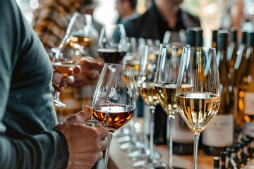  wine tasting event with guests holding glasses and chatting