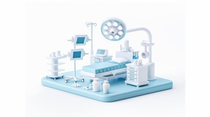Hospital operating room in 3D isometric style, Medical Facility, surgical environment