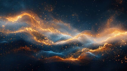 Fototapeta premium Digital art of shimmering golden waves flowing over a deep, starry, dark blue backdrop