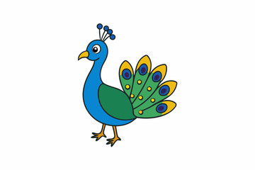 Elegant vector illustration of a vibrant peacock with intricate feather details, perfect for decorative designs, t-shirts, and digital art.