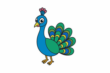 Elegant vector illustration of a vibrant peacock with intricate feather details, perfect for decorative designs, t-shirts, and digital art.