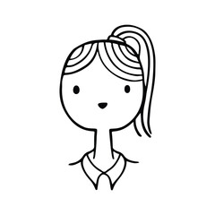 Cute Girl Line Art Avatar, hand drawn logos of women character. Social media avatars collection, simple icons. Doodle style, Isolated in white background. Vector Illustration