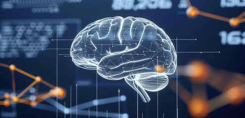 Illustration of a white human brain with a dark blue background and trading cart lines