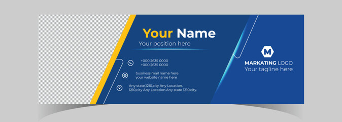 Business email signature or email footer and social cover design vector template,
 photo place for personal corporate company.Web