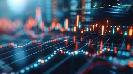 Obraz premium Abstract 3D Illustration of Data Visualization with Orange and Blue Lights