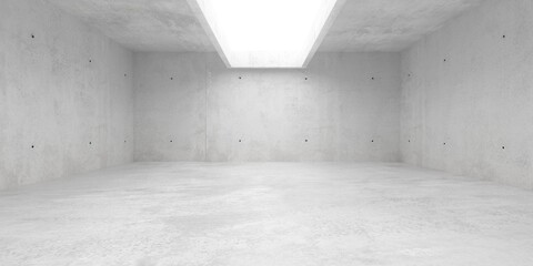 Abstract empty, modern concrete room with rectangular framed ceiling light and rough floor - industrial interior background template