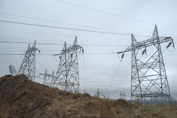 Transmission line towers in the rocky area