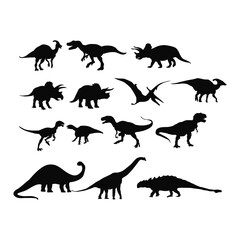 set of dinosaur vector silhouette