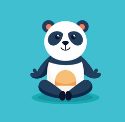 flat illustration panda Meditation Yoga happy face