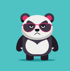 flat illustration panda use sunglass