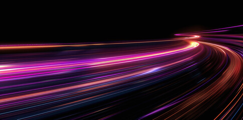 Dynamic Neon Light Trails on Black Background