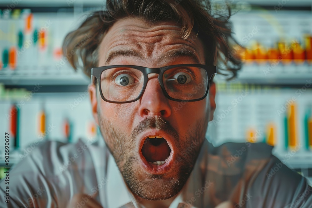 Poster stressed trader screams against charts