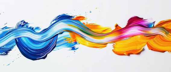 Vibrant Flow of Colorful Paint Strokes on White Background