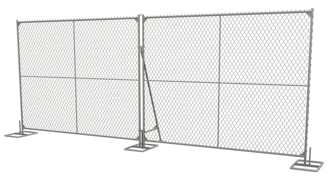 3D render showcases a robust and adaptable chain link fence panel equipped with a stabilizer for enhanced stability and security. Ideal for temporary construction sites, events, or outdoor projects.