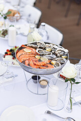 Festive Table with Seafood and Lemon
Banquet Platter with Oysters and Prawns