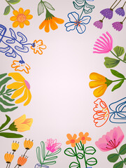 Colorful summer floral, flowers and plants pattern hand drawn vector design background for textile, fabric, banner.
