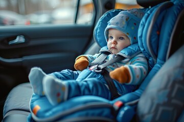 Adorable baby sitting in car seat
