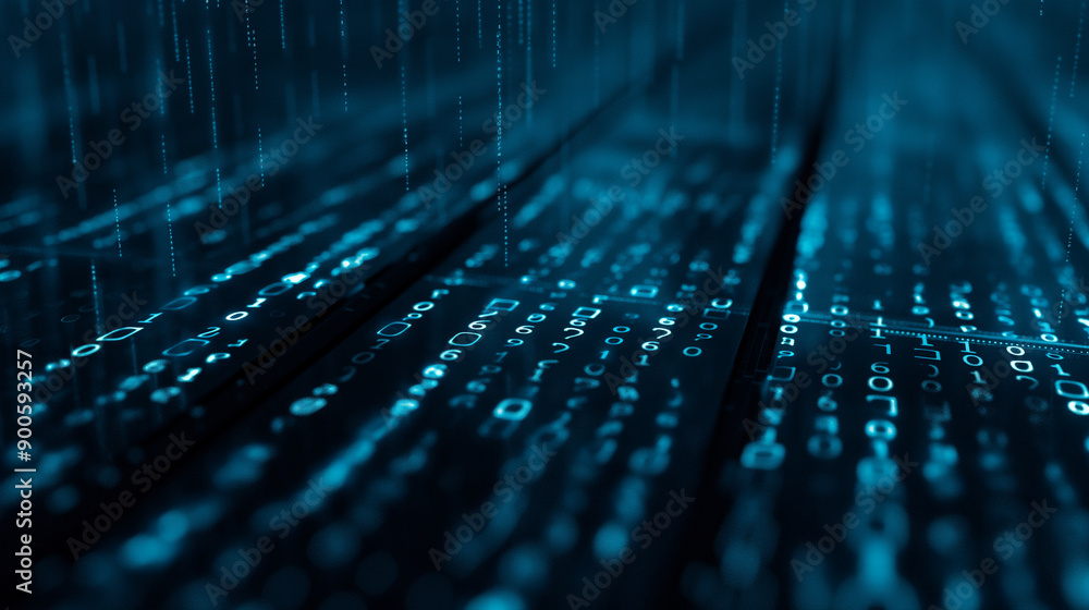 Aufkleber digital data streams flowing through dark virtual space at night