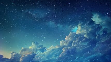 A breathtaking night sky captured in a digital image. The vast expanse is adorned with twinkling stars and wisps of clouds, creating an ethereal and serene ambiance.