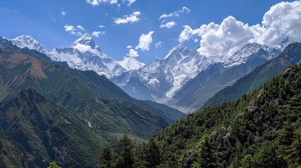 Fototapeta premium Majestic Snowy Mountains with Green Forests