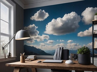 Transform your home office with beautiful cloud-themed wallpaper