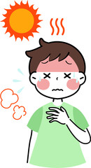 イラスト素材: 熱中症で苦しそうな男の子
