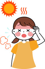 イラスト素材: 熱中症で苦しそうな女の子