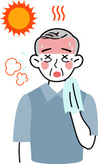 イラスト素材: 熱中症で苦しそうな高齢男性