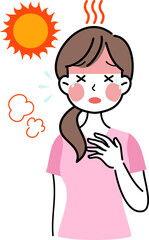 イラスト素材: 熱中症で苦しそうな女性