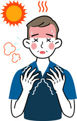 イラスト素材: 熱中症で苦しそうな男性