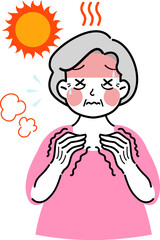 イラスト素材: 熱中症で苦しそうな高齢女性