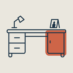 Work desk with lamp vector icon. Furniture sign