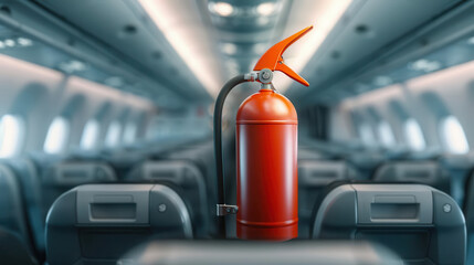 A fire extinguisher in an airplane galley