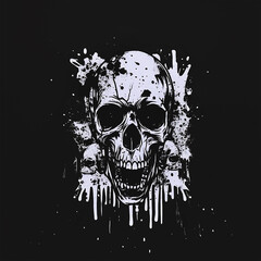 Fototapeta premium Abstract art black and white skull head on black background