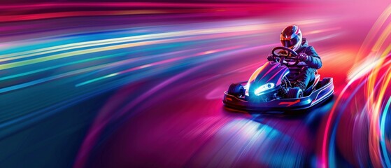 High-Speed Go-Kart Racer in Neon Lights. Generative ai