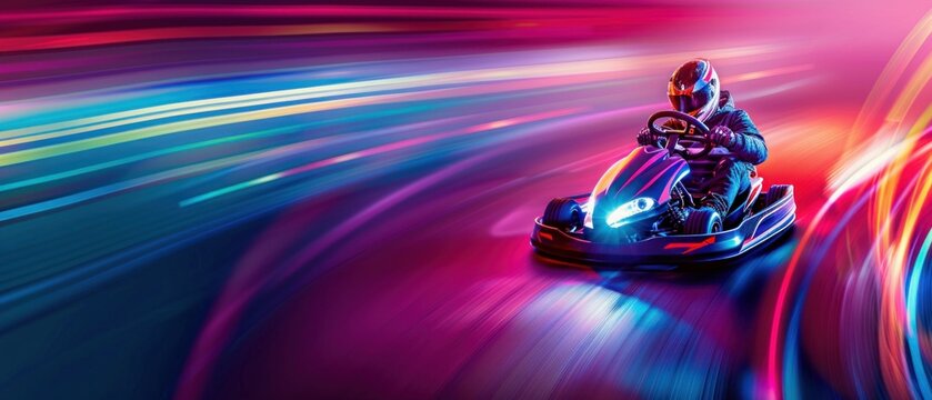 High-Speed Go-Kart Racer in Neon Lights. Generative ai