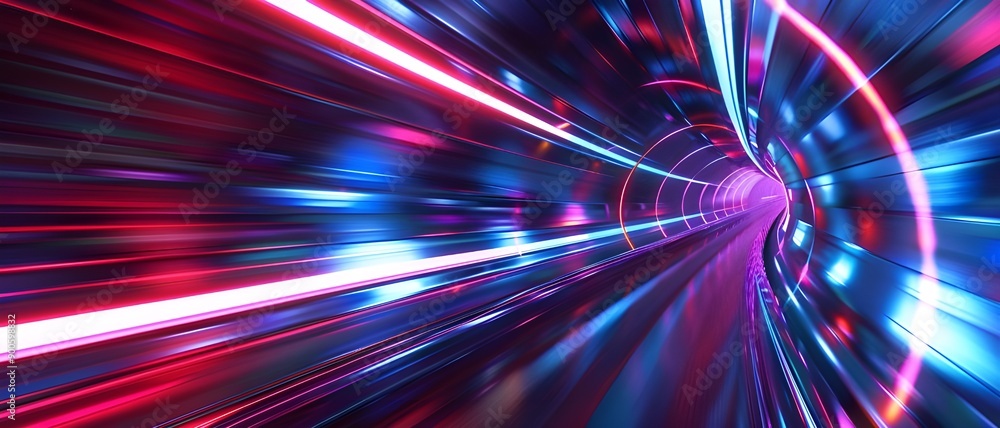 Poster Dynamic neon speed tunnel with vibrant lights and motion blur, creating an energetic and futuristic visual experience.